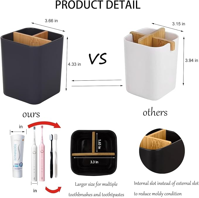Bamboo Toothbrush Holder for Bathrooms Toothpaste Organizer - Image 4