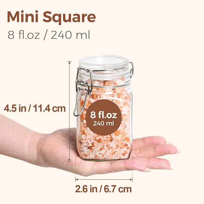 ComSaf Square Glass Spice Jars 8 oz 6 Pack - Image 2