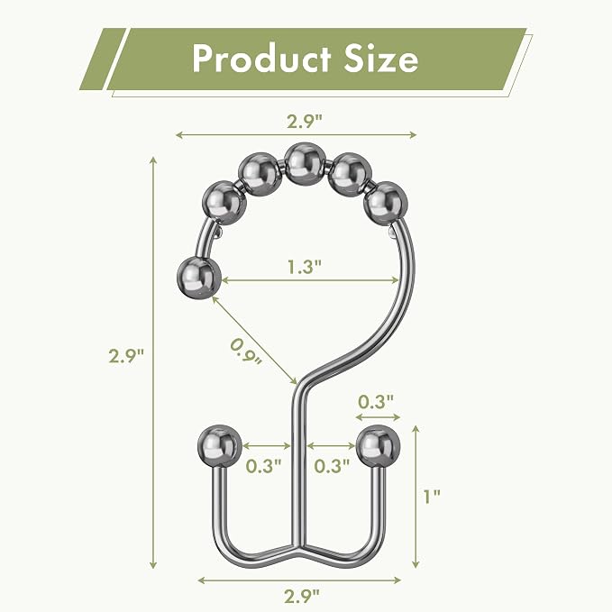 Amazer Shower Curtain Rings, Rust-Resistant Metal Double Shower Hooks - Image 2
