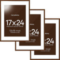 Homeforia 17x24 Picture Frame Brown, High End Dark Oak 17x24 Poster Wood Frame with Mat 13x19 for Photo, 17 x 24 Wooden Walnut Frame Matted to 13 x 19, 24x17 Frames, Tempered Glass, Wall Kit, Set of 3