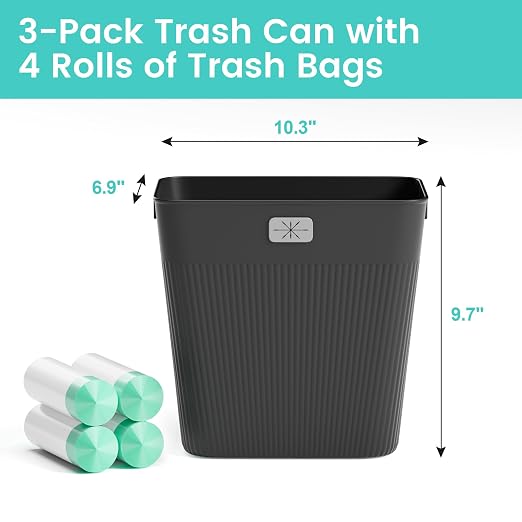 JOYMOOP Slim Trash Can 3-Pack, 2.2 Gallon Plastic Wastebasket - Image 9