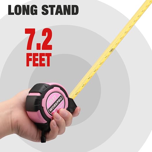 WORKPRO 25FT Pink Tape Measure, 1/8 Fractions Easy Read Measuring Tape - Image 5