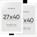 Homeforia White Poster Frame 27x40, High End Oak 27 x 40 Wood Picture Frame with Mat 24 by 36 for Photo, 27x40 Large Wooden Frame Matted to 24x36, 40x27 Thin Frames, Tempered Glass, Wall Kit, Set of 2
