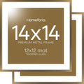 Homeforia 14x14 Picture Bronze Frame, High End Metal 14 x 14 Square Poster Frame with Mat 12 x 12 Photo, 14x14 Brass Frame Matted to 12x12 Print, 14by14 Thin Frames, Tempered Glass, Wall Kit, Set of 2