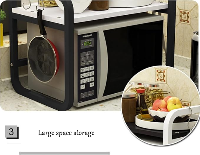 Microwave Storage Rack Microwave Oven Rack Kitchen Storage Shelf Kitchen Organiser Shelf Island Shelf for Oven Toaster Stand White, Black