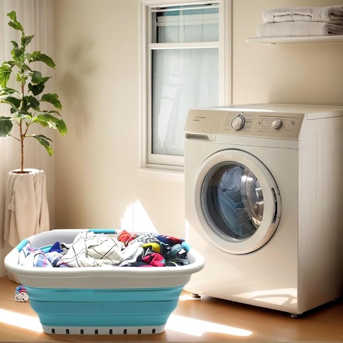 SAMMART 41L Set of 2 Collapsible 3 Handled Plastic Laundry Basket-Foldable Pop - Image 5