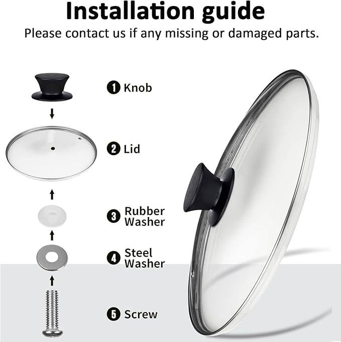 8 Inch Glass Lids, Replacement Tempered Clear Glass Lids with Steam Vent，Covers For pots, pans and skillets，Available in Small and Large Lid 8, 9.5, 10.25, 11, 12, and 12.5 Inch