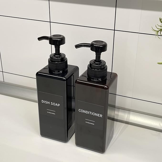 Black Soap Dispenser with Waterproof Labels, Thickened Plastic Hand Soap - Image 5