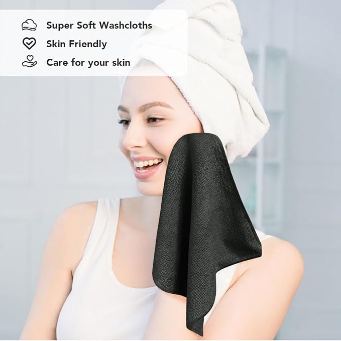 Orighty Washcloths Bulk, 200 Pack Microfiber Face Towels, 12x12 Inch Black - Image 2