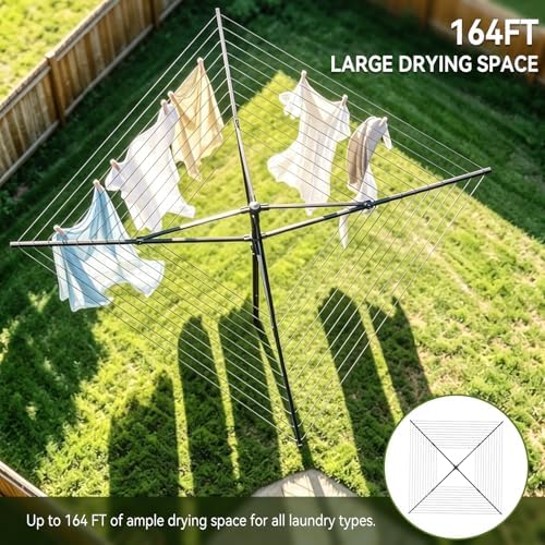 Enayplon 4-Arm Umbrella Clothes Drying Rack, 164 FT Rotary Outdoor Clothesline - Image 5