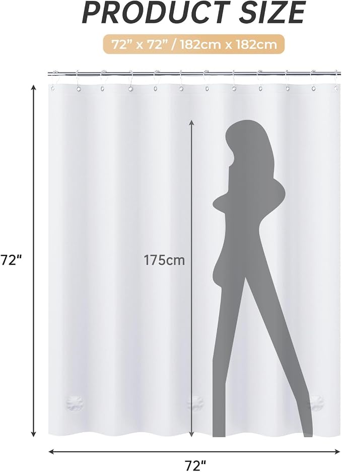 AmazerBath White Shower Curtain Plastic 72x72 Inches, Thick PEVA Shower Curtain - Image 7