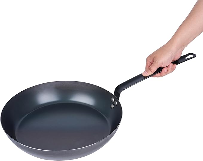 Restaurantware-Met Lux 13 Inch Fry Pans, 6 Lightweight Frying Pans - Induction-Ready, Triple-Riveted, Black Carbon Steel Cooking Skillets, Durable, For Searing, Sauteing, And Browning Food