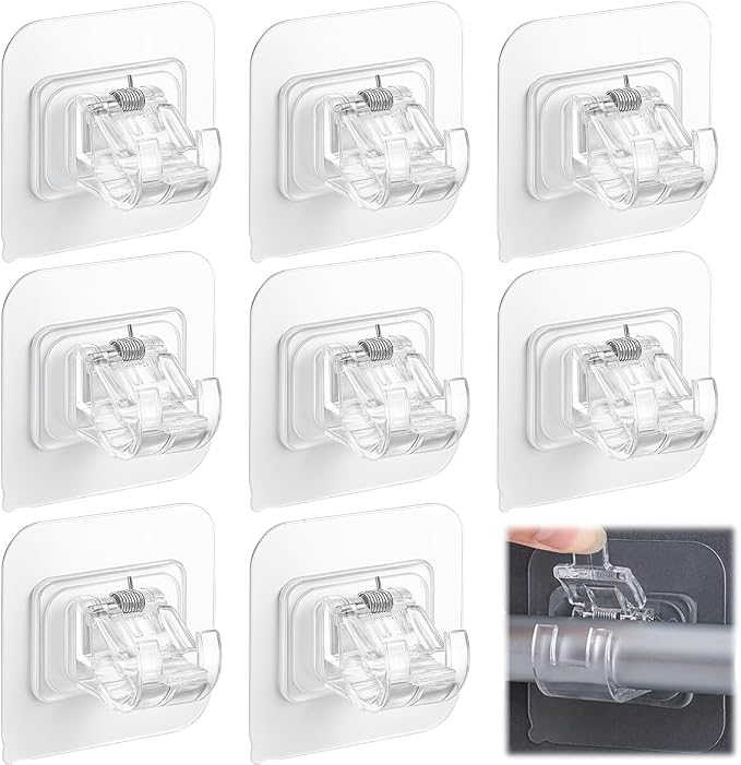 Curtain Rod Brackets No Drilling 8 Pack, Self Adhesive Hooks, Transparent | by Tendiren