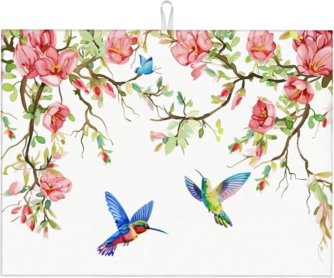 Hummingbird Butterfly Magnolia Dish Drying Mat by indokyeyqaz