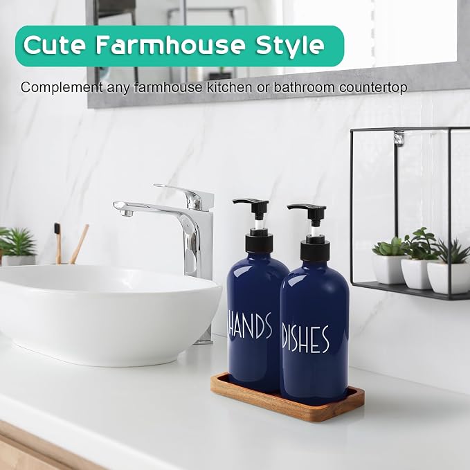 Navy Blue Dish Soap Dispenser for Kitchen - 16 OZ Hand Soap Dispenser Set - - Image 3