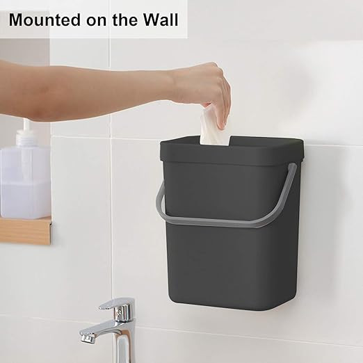 LALASTAR Mini Countertop Trash Can, Compact Waste Basket Garbage Can, Small Trash Bin with Lid for Desk/Office/Dorm, 3L/0.8 Gal, Black