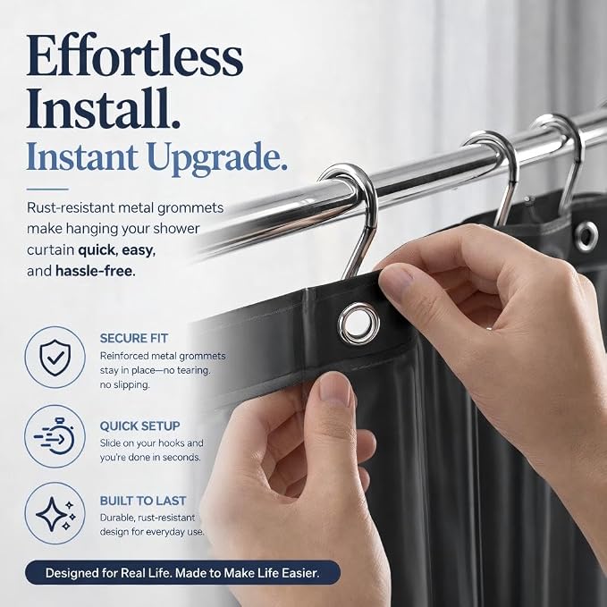EHZNZIE Dark Grey Shower Curtain Liner 72x72, PEVA Waterproof Bath Curtain - Image 4