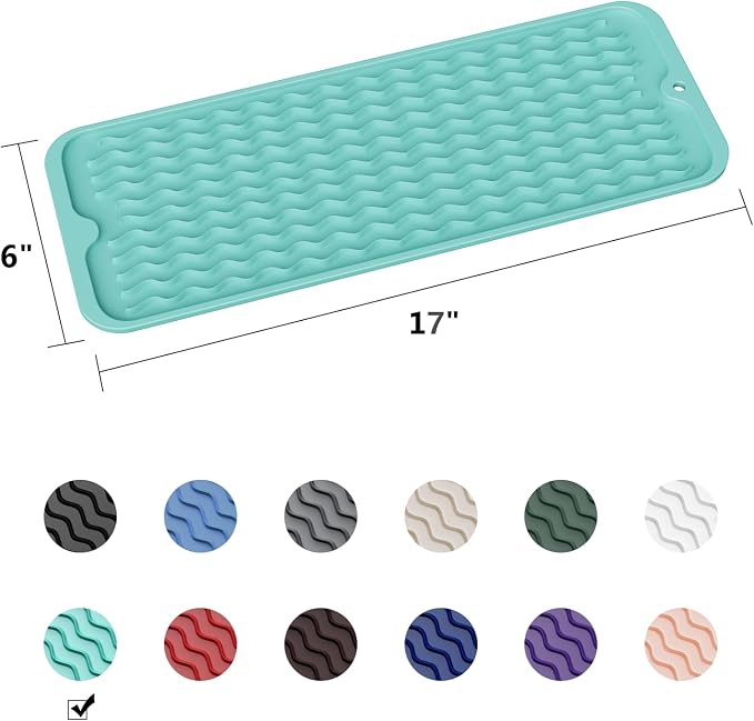ZLR Small Dish Drying Mat for Kitchen Counter, Mint Green | Narrow Silicone - Image 6
