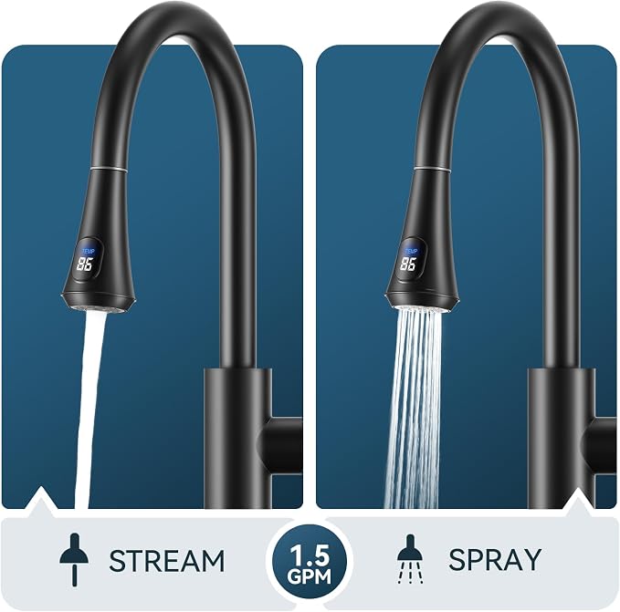 FORIOUS Kitchen Faucet with Temperature Digital Display, High Arc, Stainless - Image 3