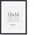 Black Picture Frame 12x16, Oak Wood 12"x16" Photo Frame for Wall, 12x16 Frame with Mat for 8.5x11, 12 x 16 Poster Frames - Tempered Glass (Black, 1 Pack)