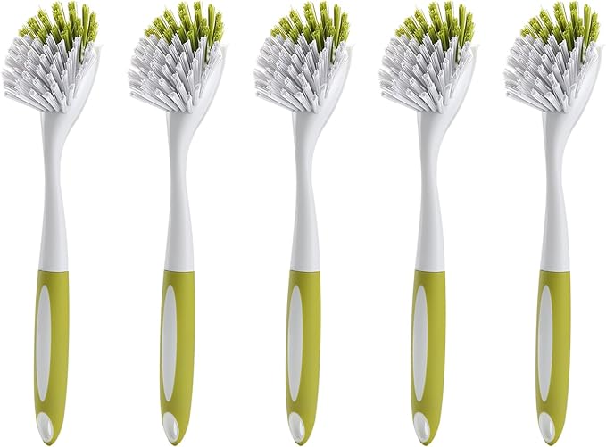 Dish Brush with Handle, Stiff Bristles Dish Scrubber by YeuDeuy