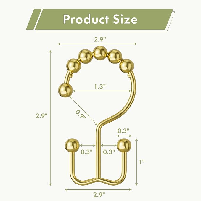 Amazer Gold Shower Curtain Hooks, Shower Rings - Image 2