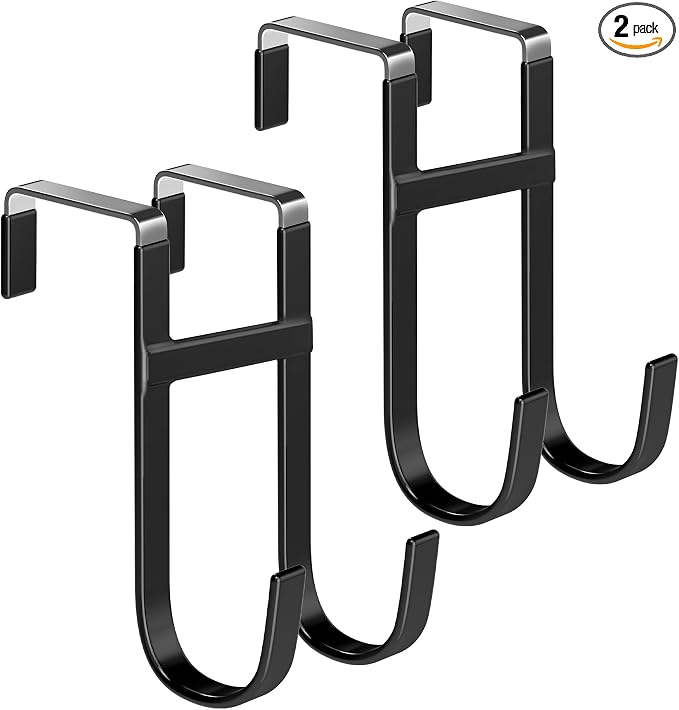 Double Over Door Steel Hooks 2 Pack Fit 1-3/8" Door 5.5" Black | Plastic Coated by Mars-Rock