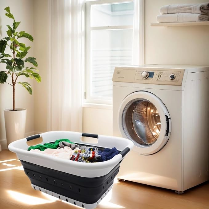 SAMMART 41L Set of 2 Collapsible 3 Handled Plastic Laundry Basket-Foldable Pop - Image 8