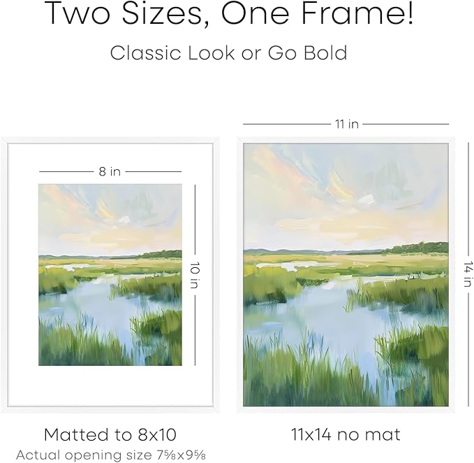 Homeforia White 11x14 Picture Frame, High End Metal 11x14 Poster Frames with Mat 8x10, 11 x 14 White Frame Matted to 8 x 10 inch Photo, 11 by 14 Thin Hanging Frames, Tempered Glass, Wall Kit, Set of 1