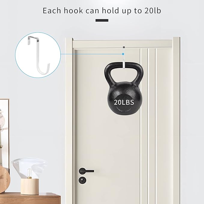 FYY Over the Door Hooks, Single-Hanger 4 Pack, Fits Doors 1 3/8" White | Heavy - Image 4
