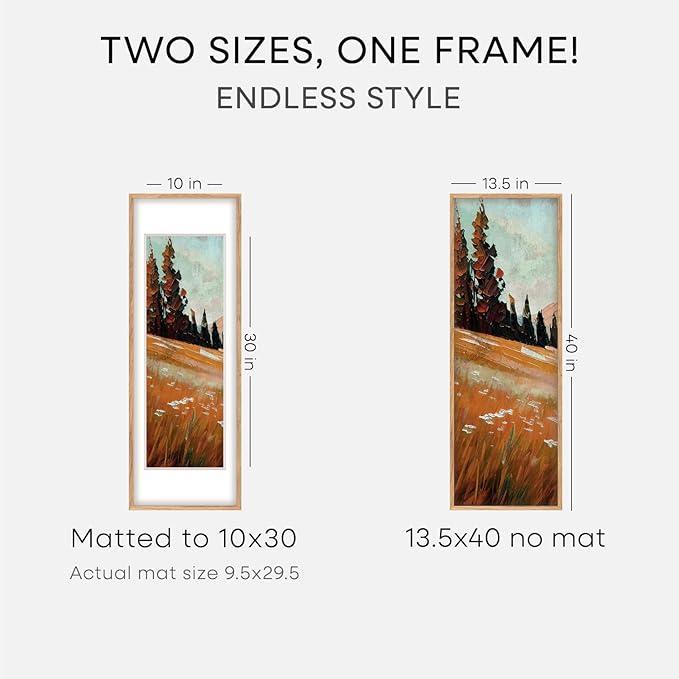Homeforia 13.5x40 Wood Frame, High End Natural Oak 13.5x40 Light Wooden Picture Frame with Mat 10x30, 13.5 x 40 Poster Frames Matted to 10 by 30 Art, 40x13.5 Frames, Tempered Glass, Wall Kit, Set of 2