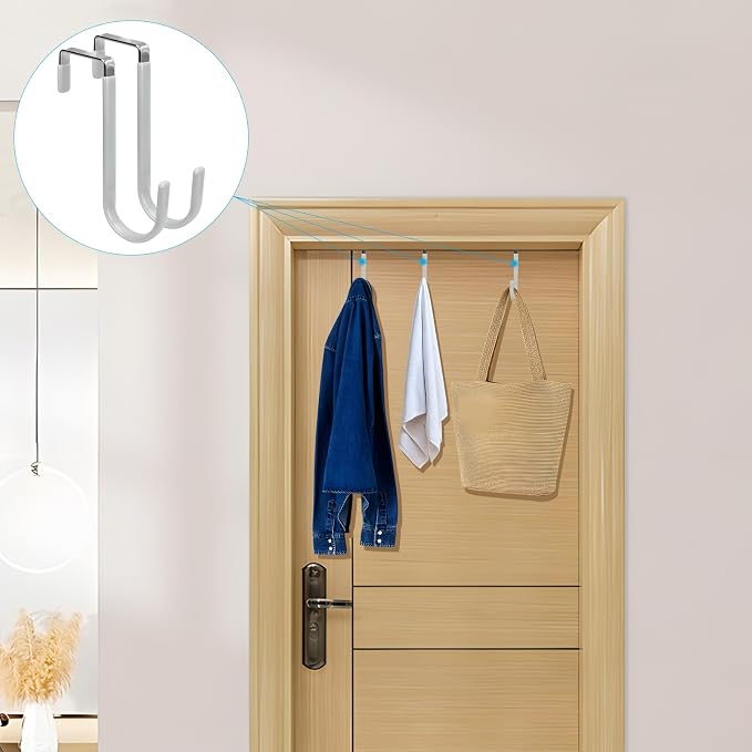 FYY Over the Door Hooks, Single-Hanger 4 Pack, Fits Doors 1 3/8" Silver | Heavy - Image 6