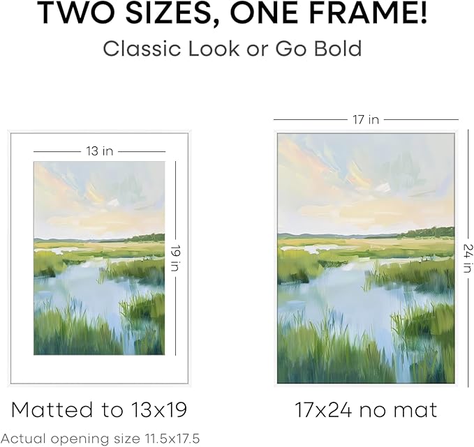 Homeforia 17x24 Picture Frame White, High End Metal 17x24 Poster Frames with Mat 13x19 Photo, 17 x 24 White Frame Matted to 13 by 19 Print, 24by17 Thin Hanging Frames, Tempered Glass, Wall Kit, Set of 1