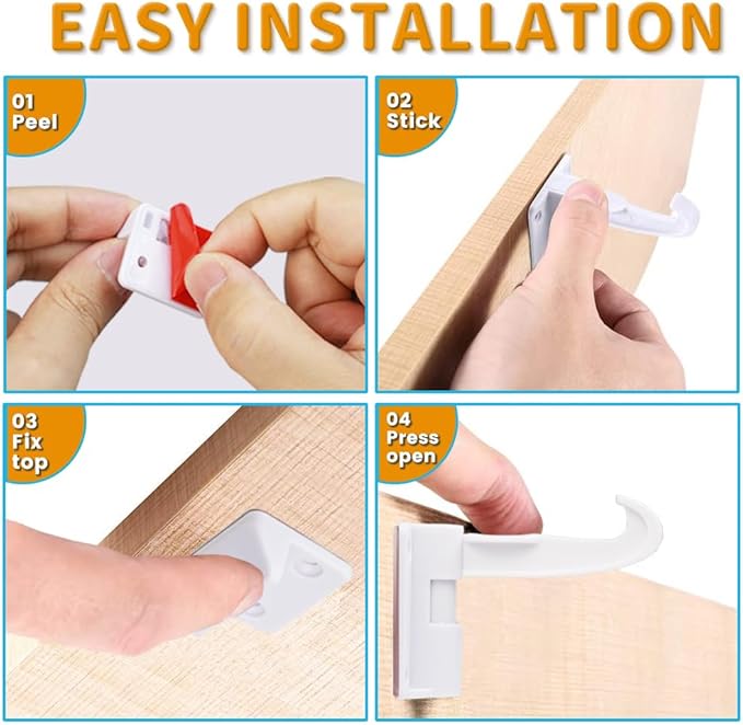 Invisible Baby Proofing Cabinet Latch Locks (12 Pack) - No Drilling or Tools Required for Installation