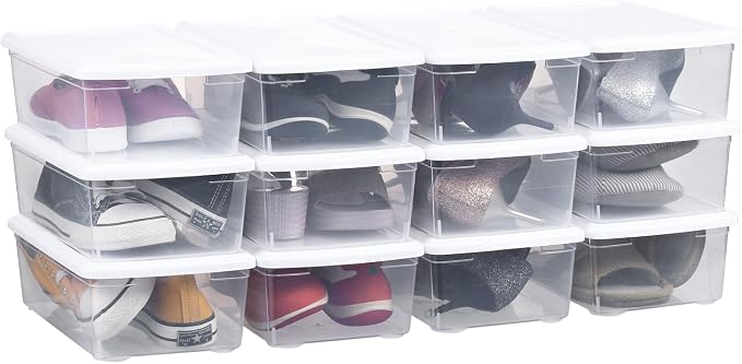 6 Quart Stackable Plastic Storage Shoebox, BPA-Free Nestable Container by OMNISAFE