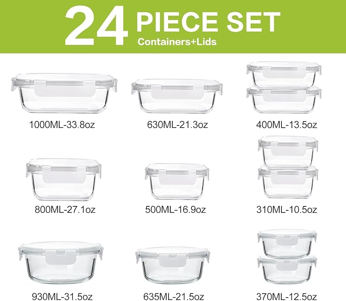 M MCIRCO 24-Piece Glass Food Storage Containers - Image 2
