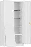 Oakmont Metal Storage Cabinet for Tool Organization, 72" Lockable Garage Storage Cabinets with 2 Doors and 4 Adjustable Shelves, Locking File Cabinet for Office, Home, School (72“ Wide-White)