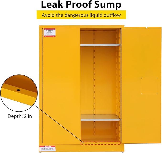45 Gal Flammable Safety Cabinet, 43" x 18" x 65" Galvanized Steel Industrial Flammable Liquid Storage Cabinet with Adjustable Shelves, Fireproof Double-Wall Design, Manual Close Doors