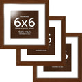 Homeforia 6x6 Picture Frame Brown, High-End Dark Oak 6 x 6 Square Brown Wood Frame with Mat 4 by 4 for Art, 6by6 Wooden Walnut Poster Frame Matted to 4x4 inch Photo, Tempered Glass, Wall Kit, Set of 3