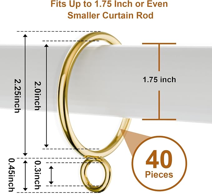 40 Pack Gold Metal Curtain Rings - Image 2