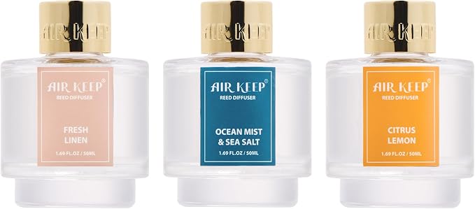 Reed Diffuser Set of 3, Fresh Linen Ocean Mist&Sea Salt Citrus Lemon Oil Reed - Image 7