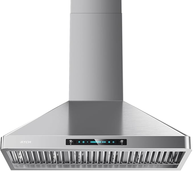 IKTCH Wall Mounted Range Hood 30 inch, 900 CFM Ducted/Ductless Stainless Steel Range Hood with Gesture Sensing & Touch Control IKP02R-30