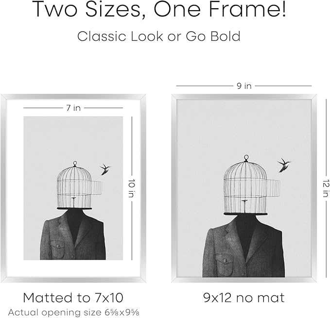 Homeforia 9x12 Picture Frame Silver, High End Metal 9 x 12 Frames with Mat 7 by 10 inch Photo, 9by12 Poster Frame Matted to 7x10 Print, 12x9 Wall or Tabletop Frames, Tempered Glass, Wall Kit, Set of 3