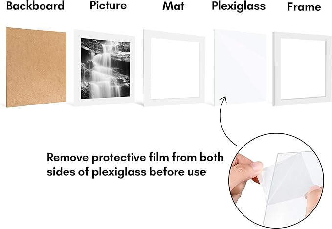 Americanflat 10x10 Picture Frame with Polished Plexiglass - Set of 5 - Use as 8x8 Frame with Mat or Display 10x10 Photo Without Mat - Galleria Collection - Square Frames or Tabletop and Wall - White