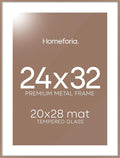 Homeforia 24x32 Poster Frame Mocha, High End Metal 24 x 32 Large Picture Frames with Mat 20 x 28 for Photo, 24x32 Thin Frame Matted to 20x28 inch Print, 32x24 Frame, Tempered Glass, Wall Kit, Set of 1