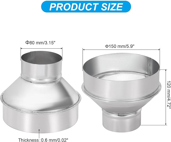 PATIKIL 6 Inch to 3 Inch Round Duct Reducer Increaser Connector, Galvanized Steel Air Duct Adapter Pipe Fitting for Bathroom Kitchen Inline Ventilation Systems, Silver Tone