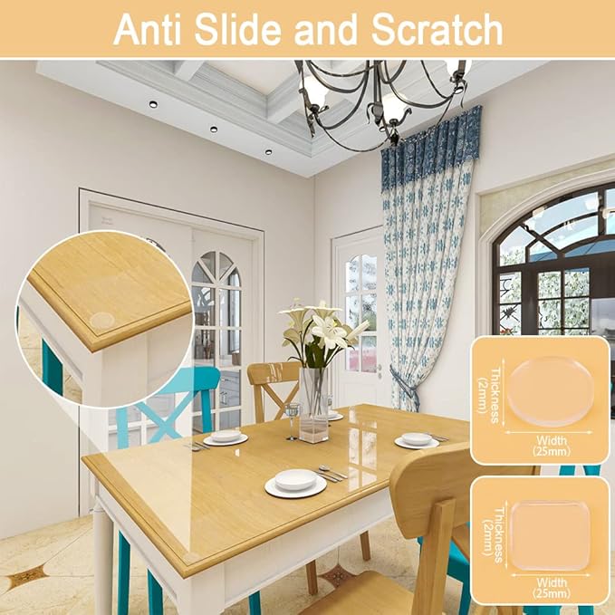 Premium Clear Soft Glass Table Top Bumper, Anti Slide and Scratch for Glass Table, Non-Adhesive Rubber Pads for Glass Table Top Spacer, Round and Square (25mm*2mm, 40 PCS)