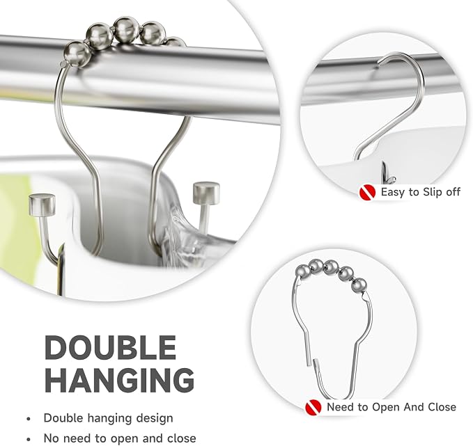 Bathway Shower Curtain Hooks, Shower Curtain Rings Rust Proof Double Hook - Image 3