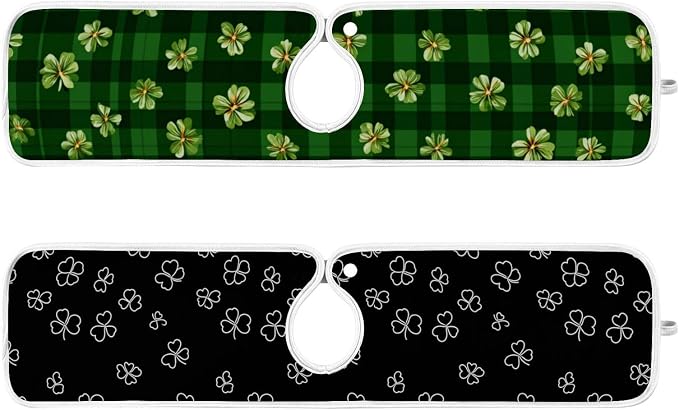 Green Checkered Black St Patricks Clovers Sink Mat by Tatenale