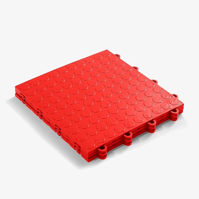 FlooringInc's Nitro 12"x12" Snap-Together Garage Flooring Tiles, Non-Slip Interlocking Plastic Garage Floor Mat, Garage Organization & Garage Storage, Coin Pattern, Victory Red, 24 Tiles, 24 Sq/Ft